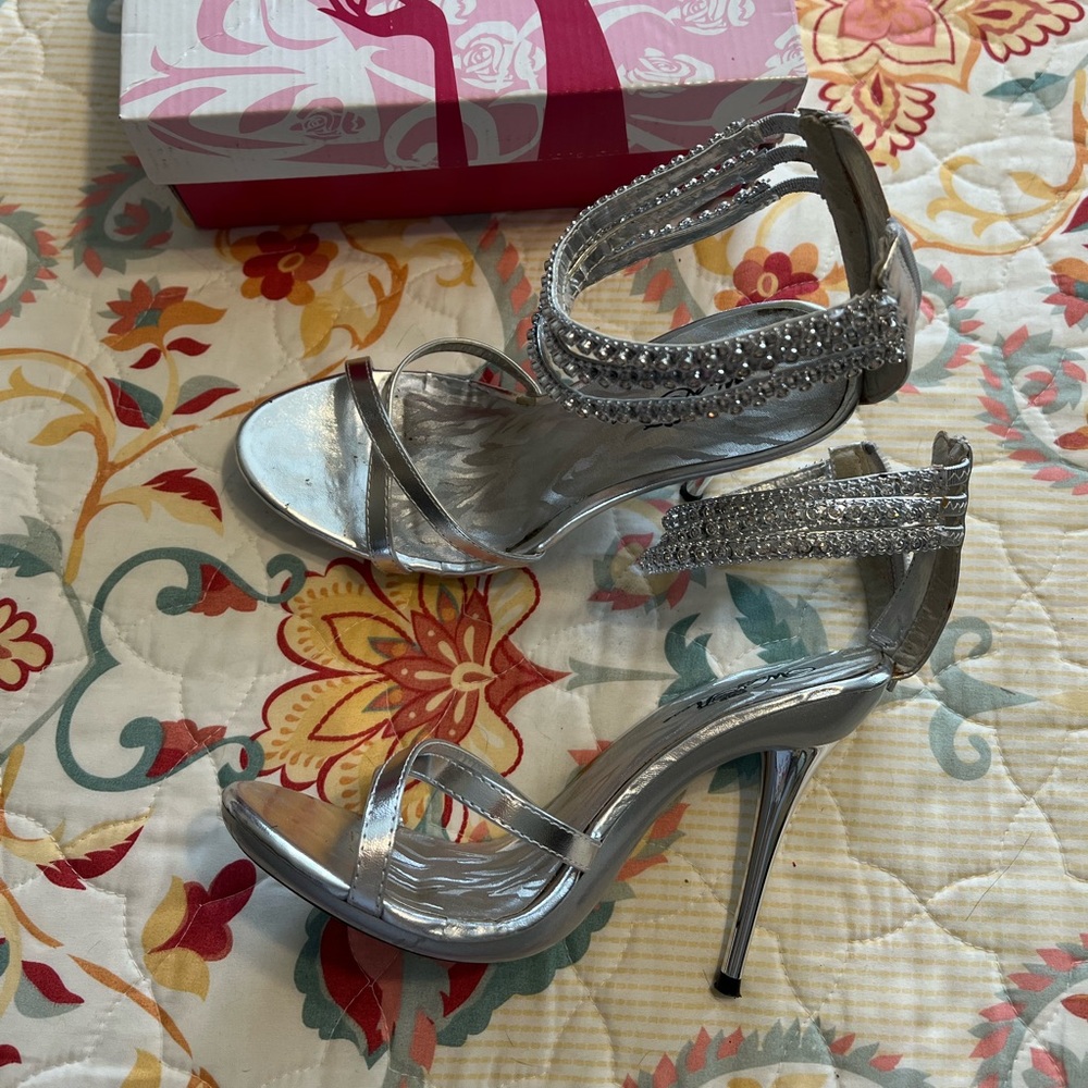 Silver embellished heels